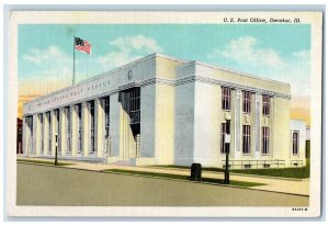 c1930's United States Flag US Post Office Decatur Illinois IL Vintage Postcard