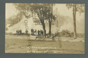 Monticello NEW YORK RPPC 1909 FIRE SCENE Disaster nr Poughkeepsie Newburgh #1
