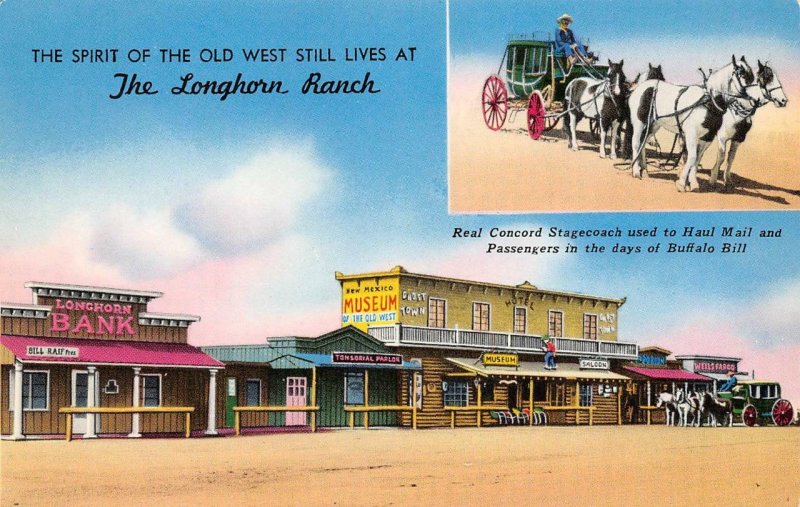 THE LONGHORN RANCH Moriarty, NM Route 66 Roadside New Mexico Postcard ca 1950s