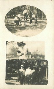 C-1910 Triple Inset People See Saw RPPC Photo Postcard 20-12635