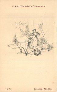 C-1910 Children Playful dog ketchbook artist Postcard artist impression 22-9636