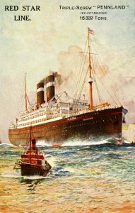 Red Star Line - Steamer Pennland.  Artist: Dixon