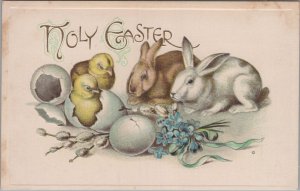 Postcard Easter Holy Easter Chicks and Rabbits 1911