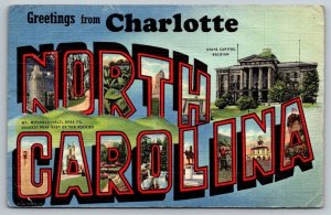 Greetings From   Charlotte  North Carolina  Large Letter   Postcard