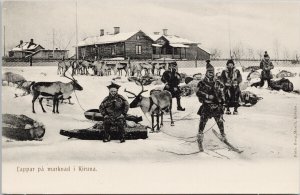 Lappar pa Marknad i Kiruna Reindeer People Skis Sweden Borg Mesch Postcard H15