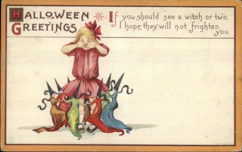 Halloween - Little Witches Dance Around Girl Series 63D c1910 Postcard jrf