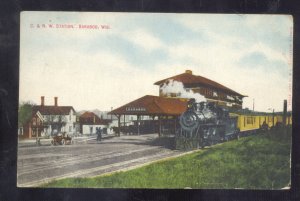 BARABOO WISCONSIN C&NW RAILROAD DEPOT TRAIN STATION VINTAGE POSTCARD