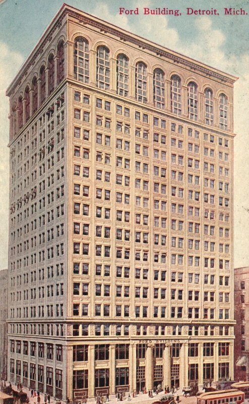 Vintage Postcard 1911 Ford Building Largest Office Structure Detroit Michigan MI