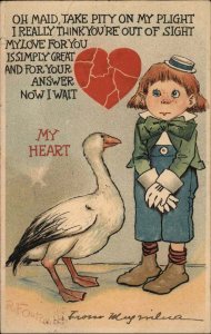 RF Outcault Tuck Valentine Little Boy with Goose c1910 Vintage Postcard