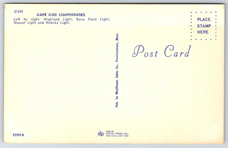 Massachusetts~Cape Cod Lighthouses Multi-View~Highland~Nauset~Vintage Postcard