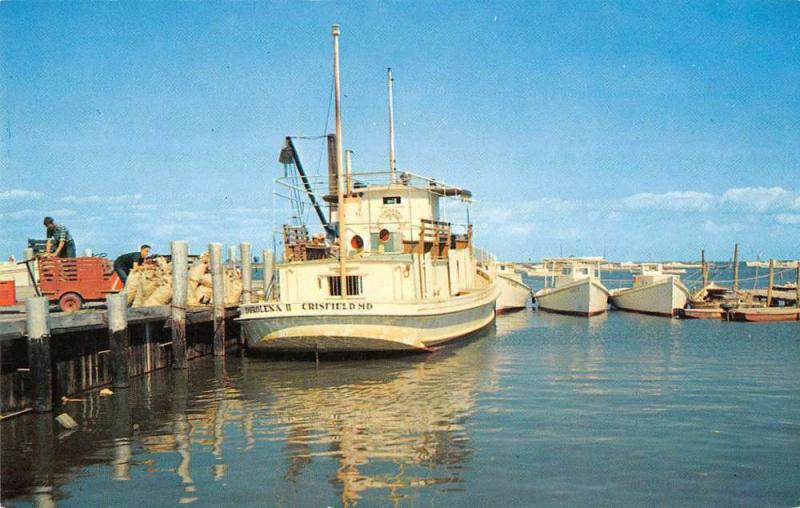 Tangier Island Virginia mail and passenger boat in harbor vintage pc ZA440634