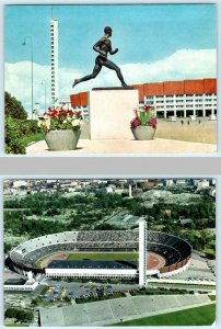 2 Postcards HELSINKI FINLAND ~ Paavo Nurmis Statue & OLYMPIC STADIUM 4x6