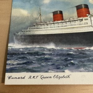 Vintage Steamship Postcard Cunard RMS Queen Elizabeth Ocean Liner Steamer