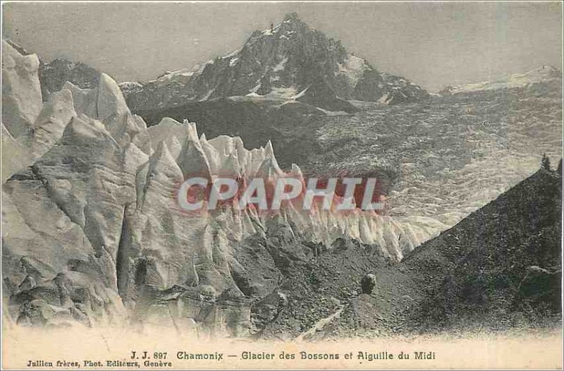 Old Postcard Chamonix Glacier des Bossons and Aiguille du Midi