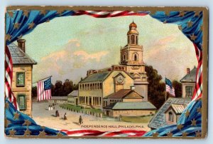 Philadelphia PA Postcard Independence Hall Building Flags Embossed Tuck c1910's