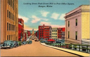 Vtg Bangor Maine ME Park Looking Down Street Hill to Post Office Square Postcard