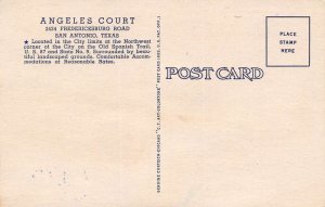 San Antonio Texas Angeles Court Motel Color Linen Card Vintage Postcard U1780