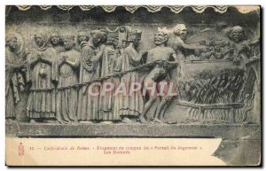 Old Postcard Reims Cathedral eardrum Fragment of Judgment Portal The damned D...