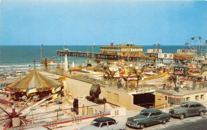 Daytona Beach, FL Florida   MIDWAY MINI GOLF~CAROUSEL~PIER  50's Cars  Postcard