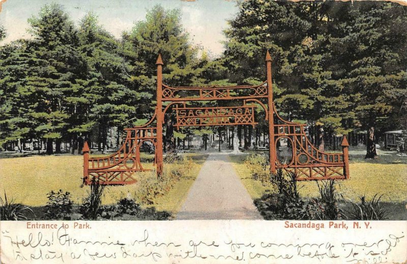 SACANDAGA PARK, New York~NY   PARK ENTRANCE GATES & DRIVE  1906 UDB Postcard