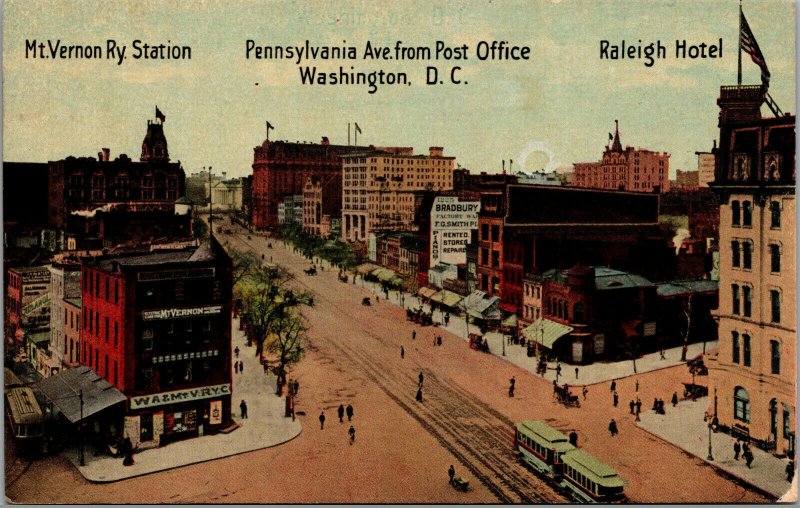 Vtg 1910s Pennsylvania Ave from Post Office Washington DC Unused Postcard