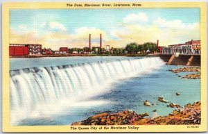 VINTAGE POSTCARD DAM AT THE QUEEN CITY OF THE MERRIMAC VALLEY AT LAWRENCE MASS