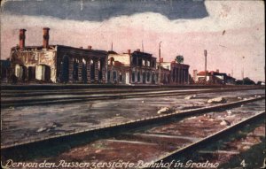 Grodno Belarus Train Station Depot WWI Destroyed by Russians USED c1915 Postcard