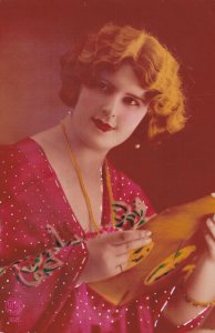 Beautiful Victorian Lady Jugendstil Hand Coloured RPPC 06.67