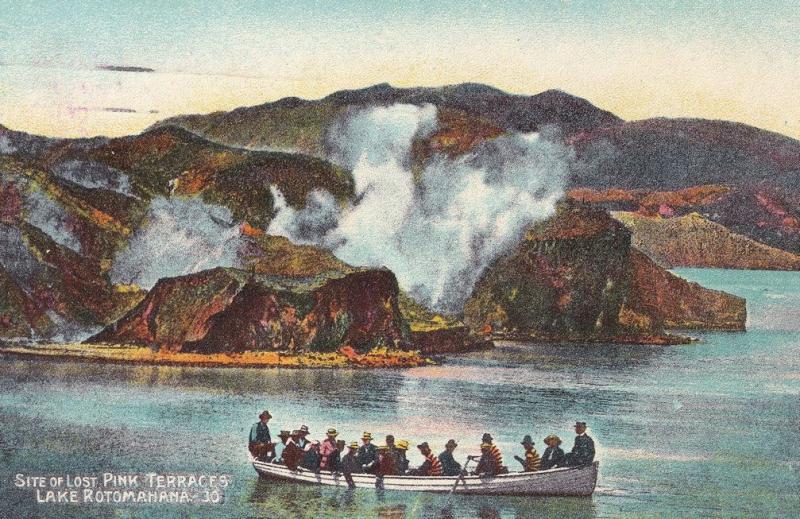 Guided Boat Trip On Lake Rotomahana New Zealand Old Postcard
