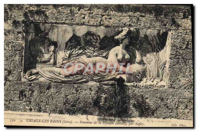 Old Postcard Uriage les Bains Isere Fountain Nympbc Detail