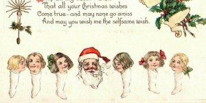 C.1910 Christmas Santa Claus Stockings With Heads Poem Vintage Postcard P78