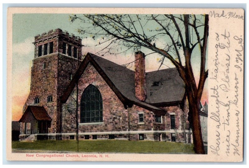 1907 New Congregational Church Laconia New Hampshire NH Vintage Antique Postcard