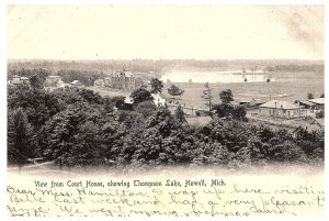 B & W Postcard View from Court House Thompson Lake, Howell Michigan MI c1900s