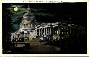 Vtg 1920s US Capitol Building at Night Moonlight Washington DC Unused Postcard