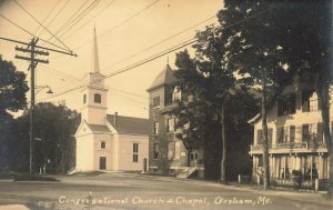 Gorham ME Street View Congregational Church & Chapel  Real Photo Postcard