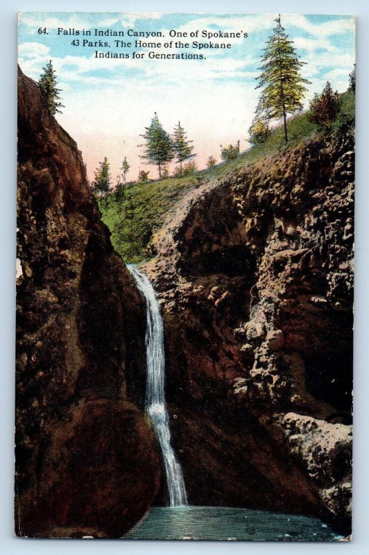 Spokane Washington WA Postcard Falls Indian Canyon Home Indians Generations 1922