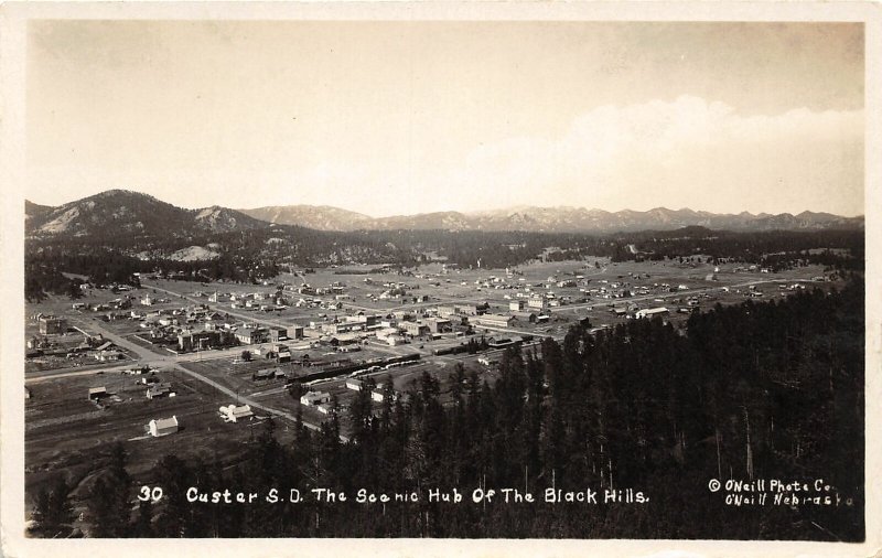 H6/ Custer South Dakota Postcard RPPC c1930s Hub of Black Hills Birdseye