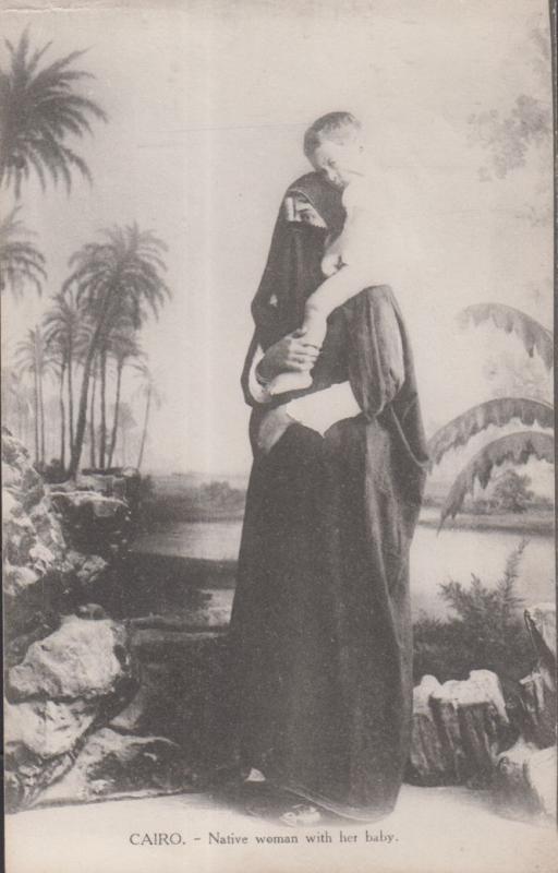 Egypt Native Robed Arab Woman And Her Child Cairo Antique Egyptian Postcard