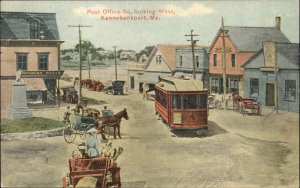 KENNEBUNKPORT ME Post Office Square TROLLEY c1910 Postcard