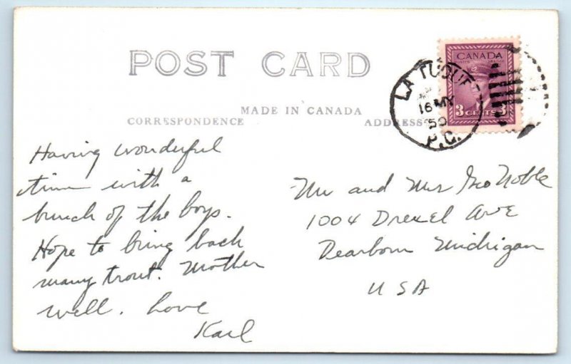 RPPC RAT RIVER, QUEBEC Canada ~ Birdseye SASSAMASKING RESERVE 1950 Postcard