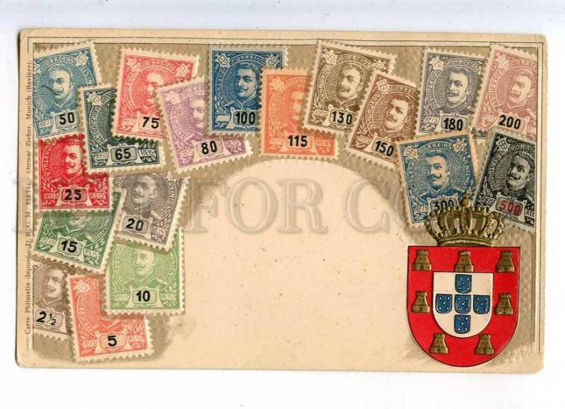 231915 Portugal Coat of arms STAMPS Vintage embossed Zieher PC