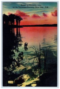 c1940 Sunset Kentucky Lake Tennessee-Kentucky State Line Lake Vintage Postcard