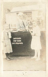 Buttered Pop-Corn Hot Peanuts Wagon Two Girls & Seller Real Photo Postcard