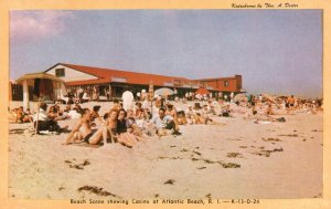 Vintage Postcard 1930's Bath Scene Showing Casino At Atlantic Beach Rhode Island