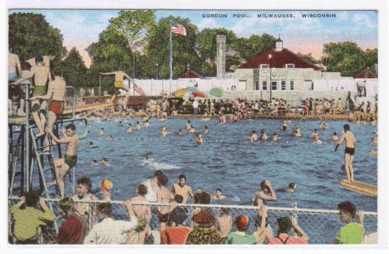 Gordon Swimming Pool Milwaukee Wisconsin linen postcard