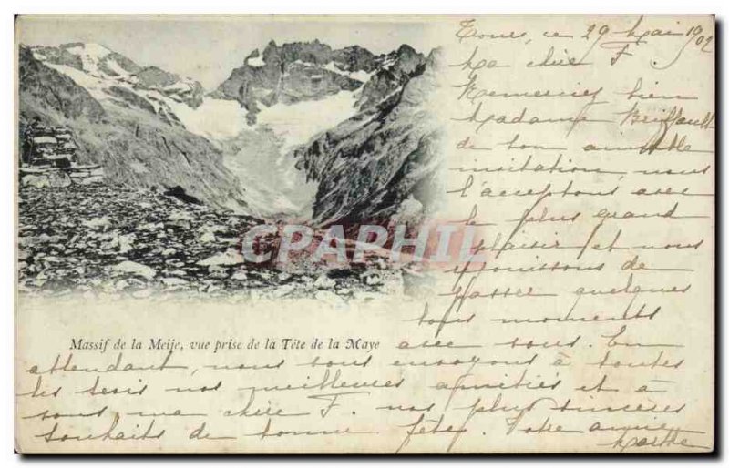 Old Postcard Massif Meije view from the Tete Maye