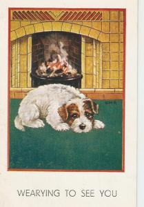 \Dog resting near the fireplace\ Nice greetings postcard