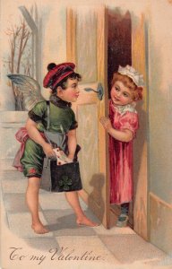 Boy with wings letter PBF Vintage valentine postcard