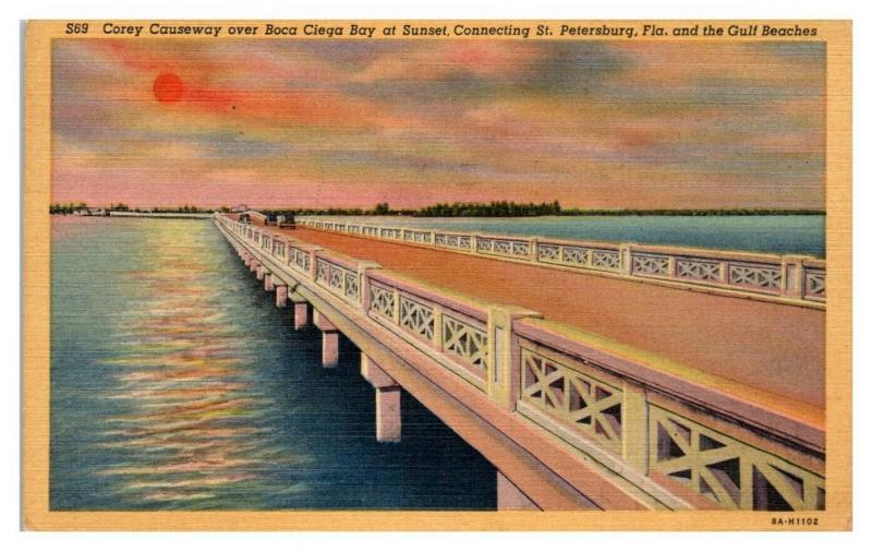 Corey Causeway over Boca Ciega Bay, FL at Sunset Postcard *5N17