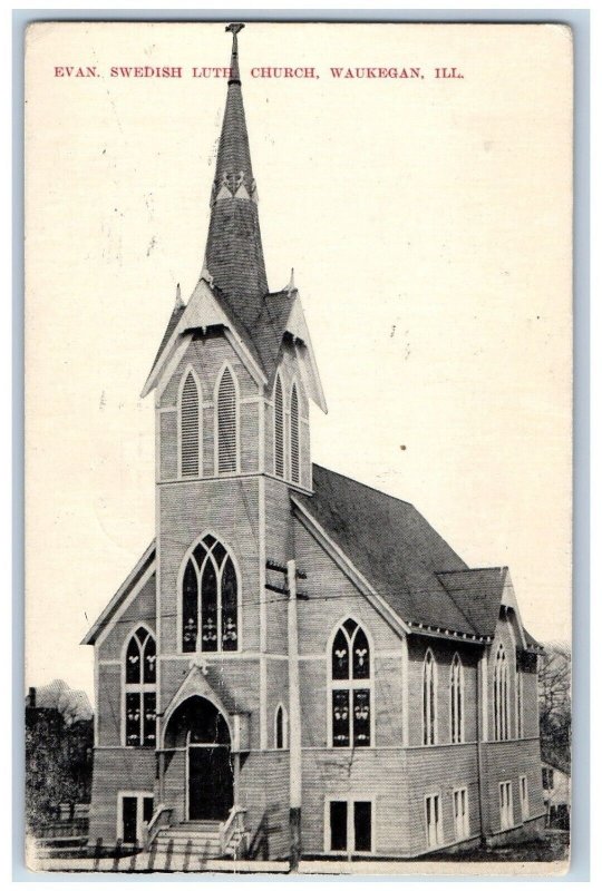 Waukegan Illinois IL Postcard Evangelical Swedish Lutheran Church Building 1910